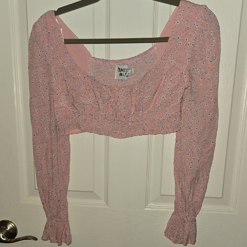 Princess Polly Pink Floral Long Sleeve Crop Top